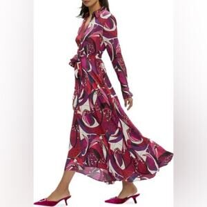 Robert Graham 2 Gianna Long-Sleeve Maxi Shirtdress fuchsia swirly button up